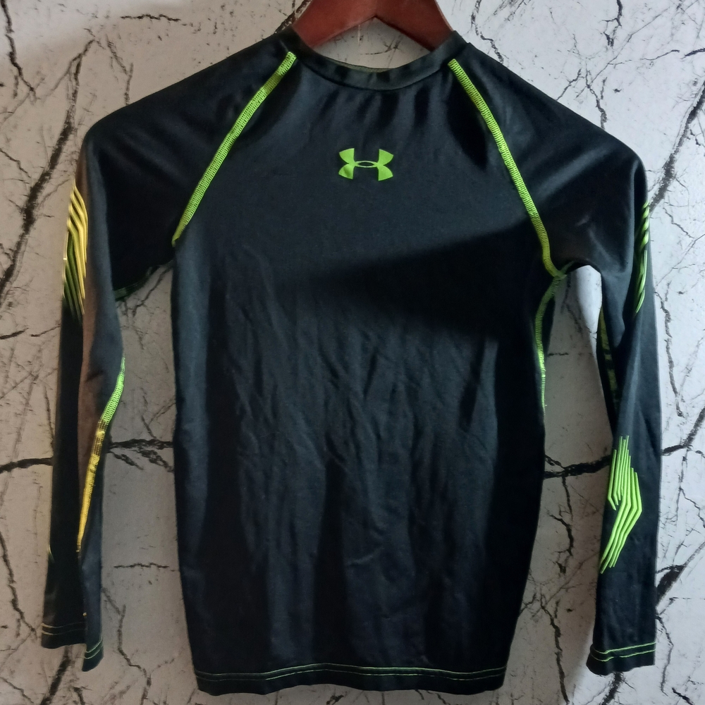 Under Armour Black and Green Rash Guard Swim Top